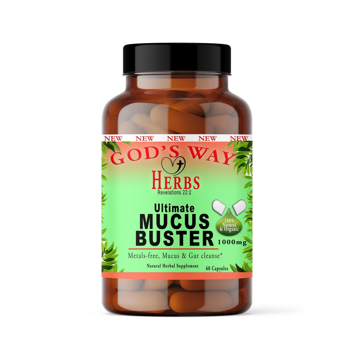 Ultimate Mucus Buster cleanse 60ct by Gods Way Herbs, metals, free, gut, colon health, detox immunity