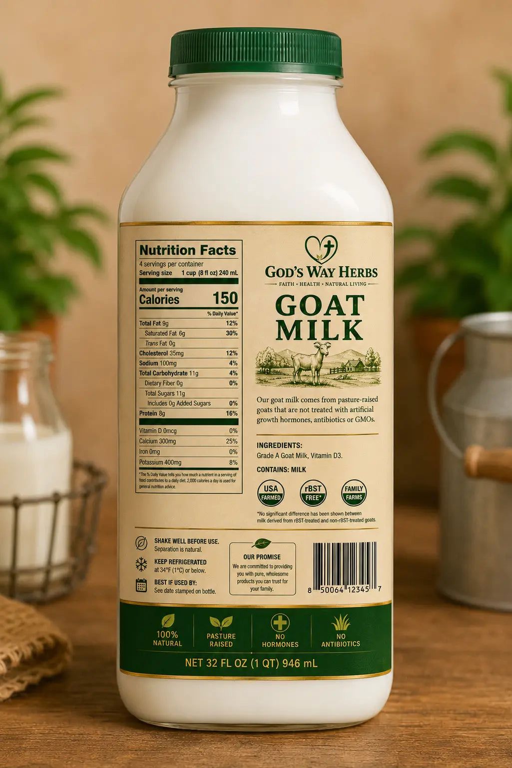 Grade A Goat Milk 32oz God's Way Herbs