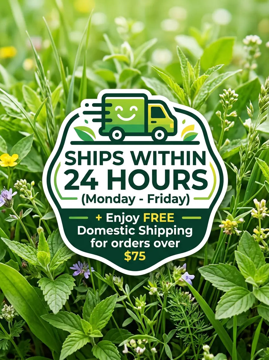 God's Way Herbs ships within 24 hours, free shipping for orders over $75