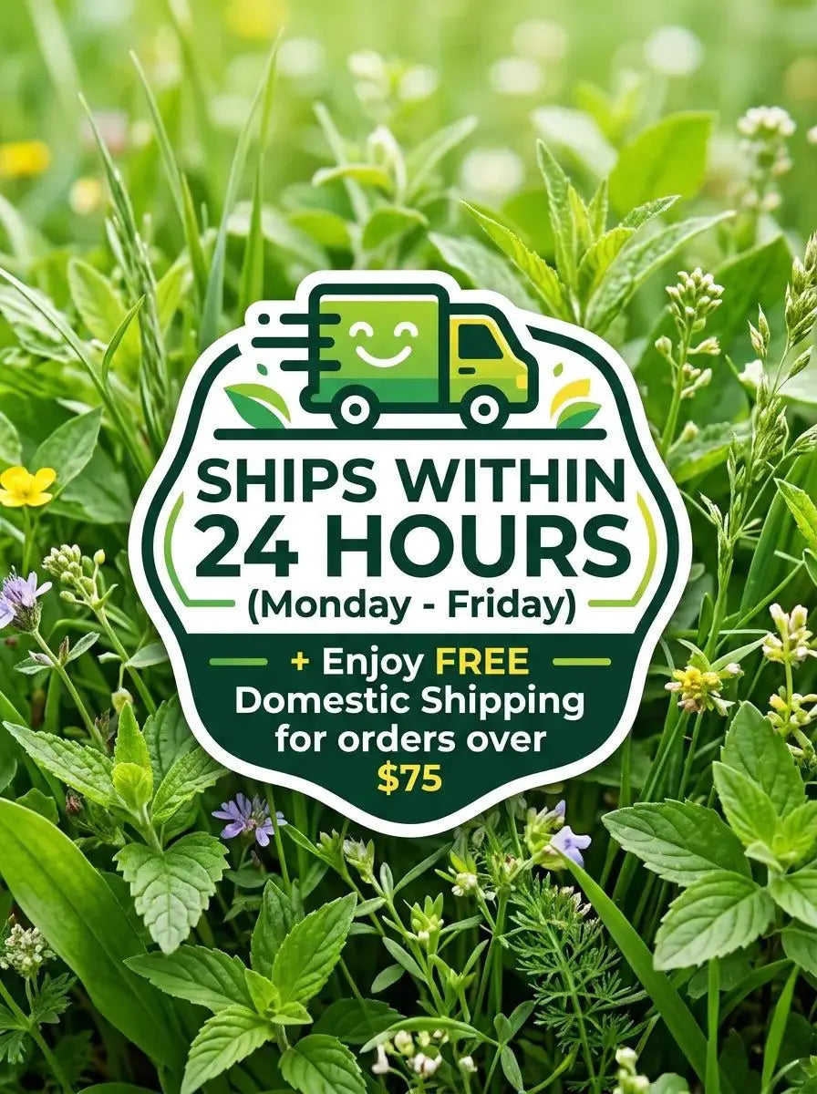 God's Way Herbs ships within 24 hours, free shipping for orders over $75