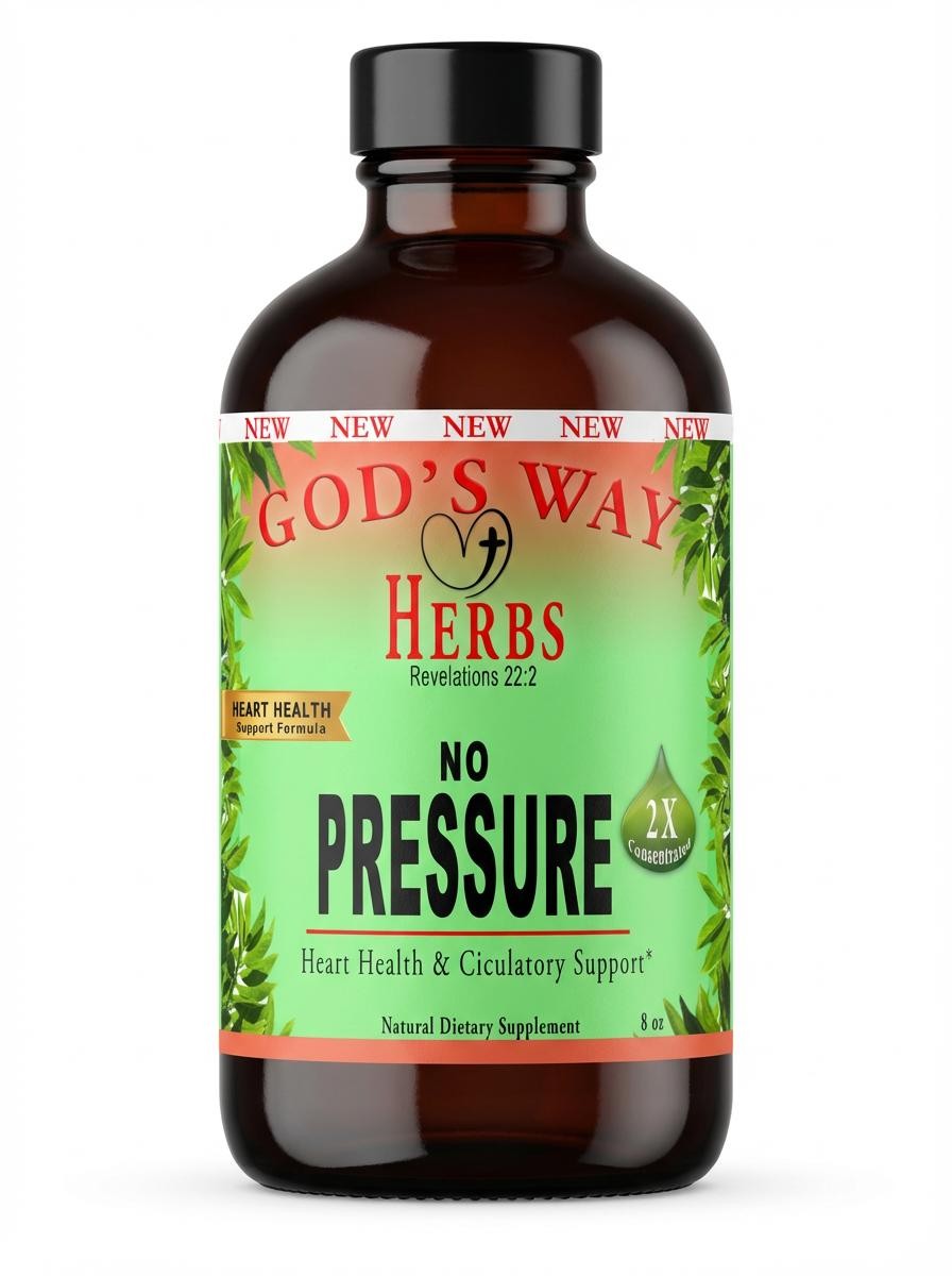 No Pressure Digestive and Heart Health Support Tonic 8oz natural herbal supplements, digestion, heart health, pressure, immunity by god's way herbs, dandelion root, chaparral, nopal cactus, burdock root and moere!