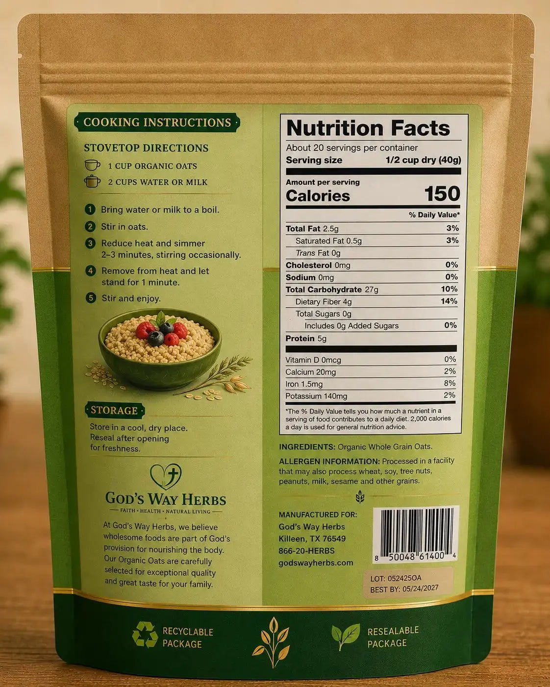 Organic Oats God's Way Herbs