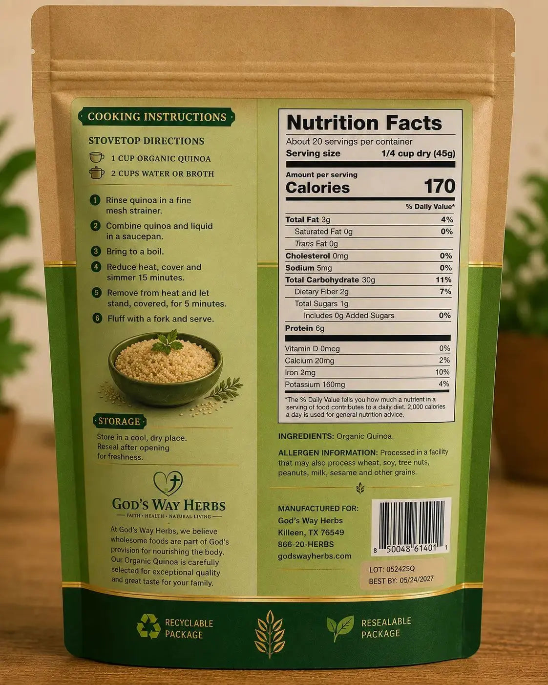 Organic Quinoa God's Way Herbs