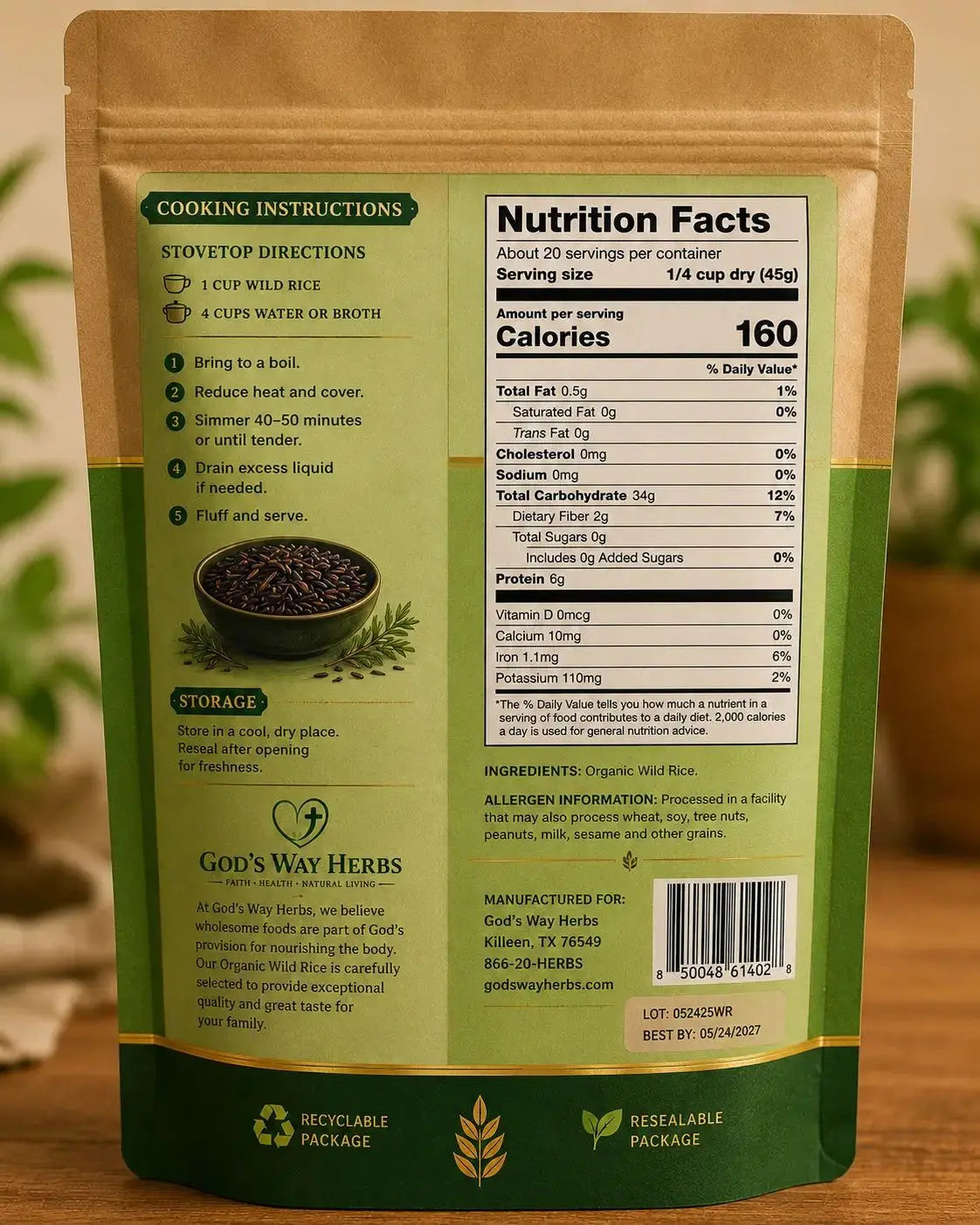 Organic Wild Rice God's Way Herbs