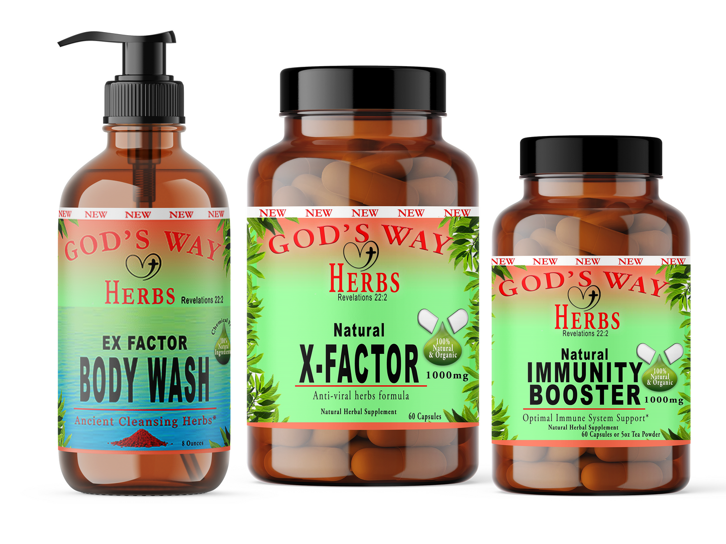 Ex-factor, viral herbs supplement formula (60ct), Immunity booster (60ct), Ancient Healing Herbs Body Wash 8oz