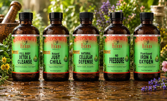 5 Herbal Tonics Package to include Iron and Nutrient Support, brain health support. heart health support, full body cleanse support, cellular wellness support