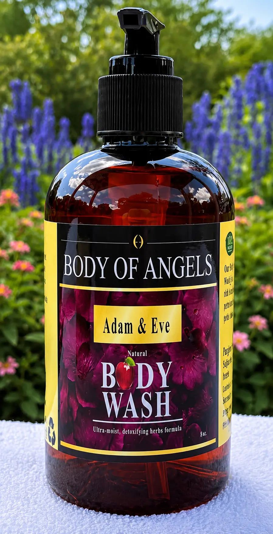 Adam & Eve Natural herbal Body Wash 8oz, apple scent, lavender, tea tree, jojoba oil, rosemary and many more wildcrafted herbs by Gods Way Herbs, body wash. cleansing, castile, soap, Adam & Eve cleansing body wash