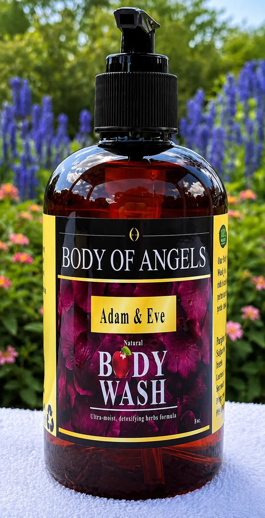 Adam & Eve Natural herbal Body Wash 8oz, apple scent, lavender, tea tree, jojoba oil, rosemary and many more wildcrafted herbs by Gods Way Herbs, body wash. cleansing, castile, soap, Adam & Eve cleansing body wash