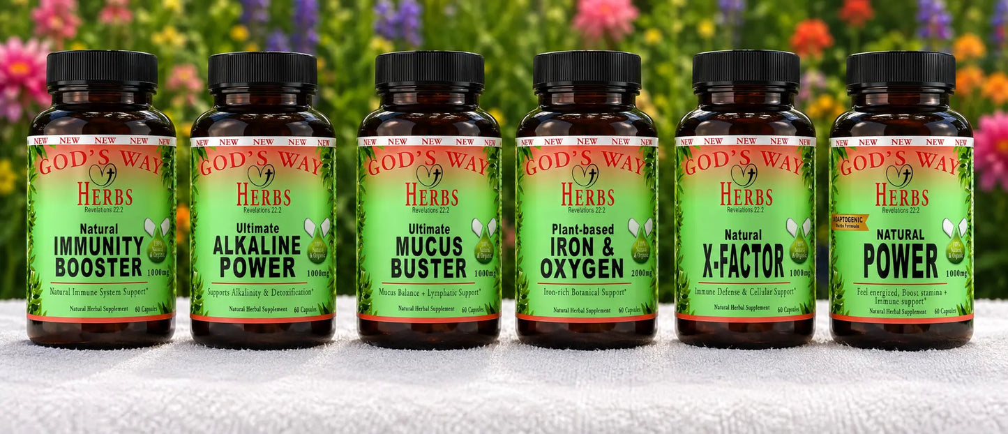 Herbal Supplements Wellness Package #3 by Gods Way Herbs includes Full Body Detox & Purifier 60ct, No Pressure 60ct heart health and digestion formula, Herbal 911 60ct promotes cellular wellness and immunity, Just Chill 60ct Calming Mood Support and Skeletor joint and mobility and thyroid health support