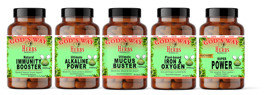 Herbal Supplements Wellness Package #3 by Gods Way Herbs includes Full Body Detox & Purifier 60ct, No Pressure 60ct heart health and digestion formula, Herbal 911 60ct promotes cellular wellness and immunity, Just Chill 60ct Calming Mood Support and Skeletor joint and mobility and thyroid health support