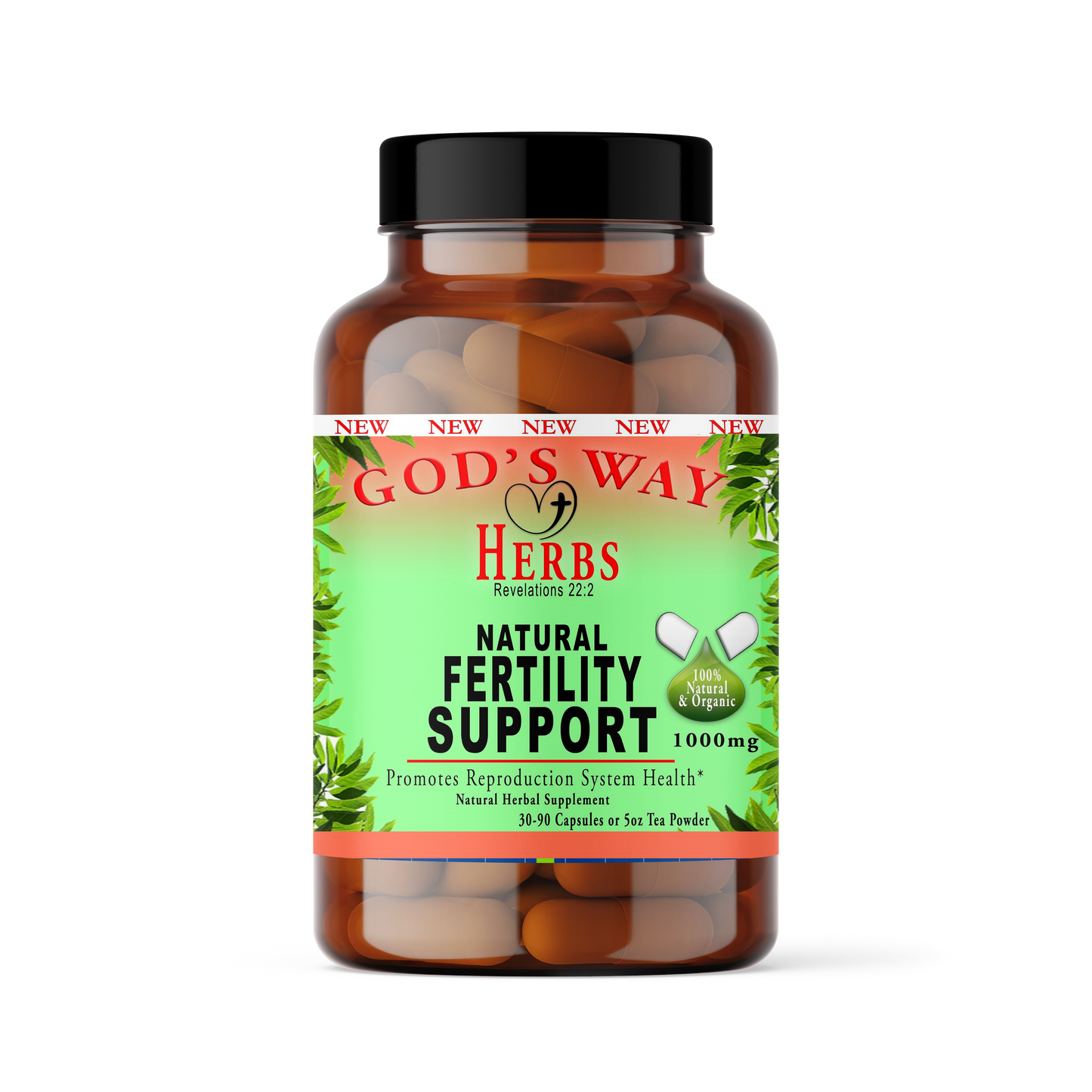 Fertility Support Herbal supplement with damiana, red clover, raspberry leaf, Angelica root, dong quai and more by Gods Way Herbs 