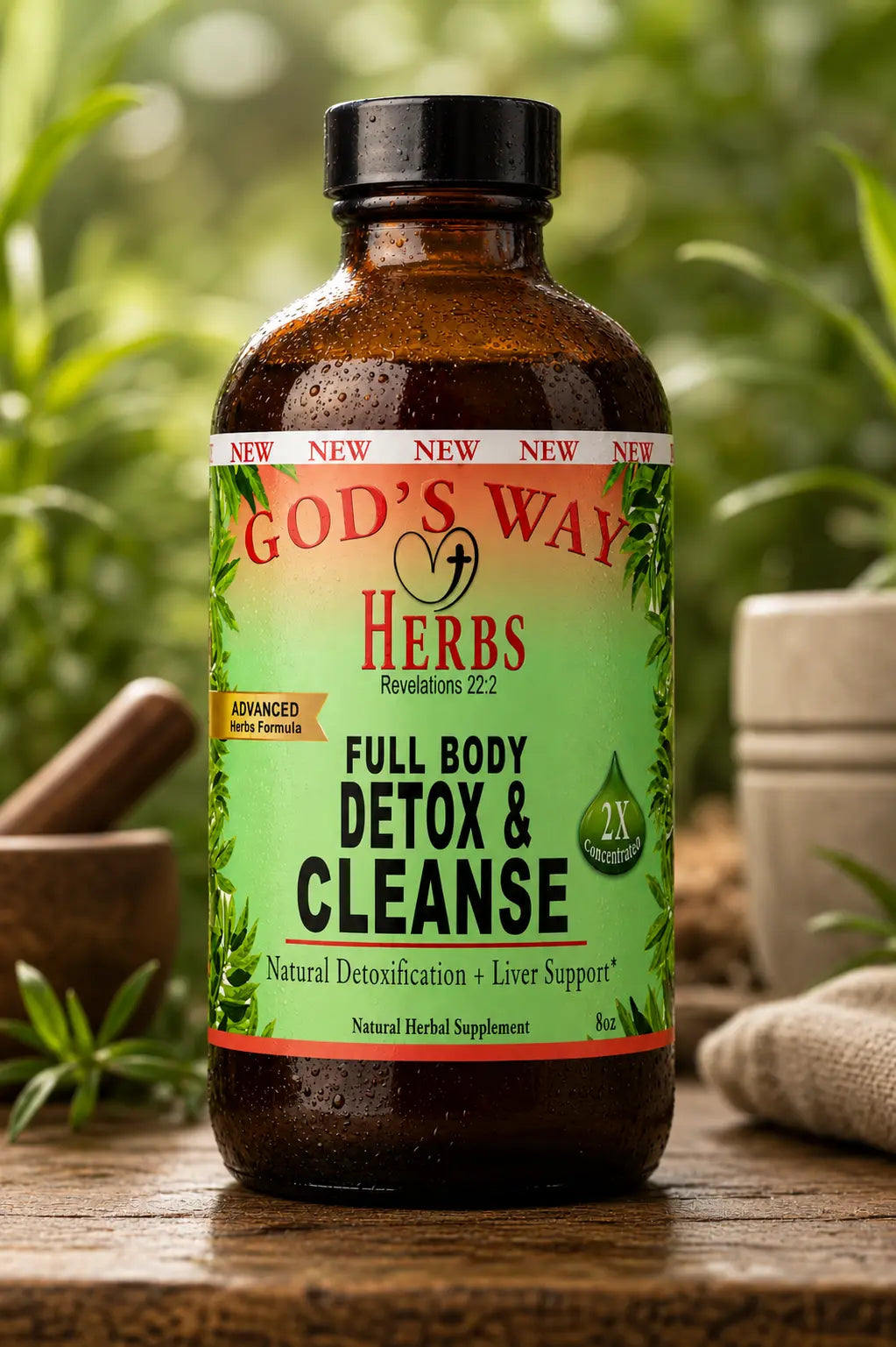 A bottle of Full Body Detox & Cleanse herbal Tonic for a natural cleanse and liver support.