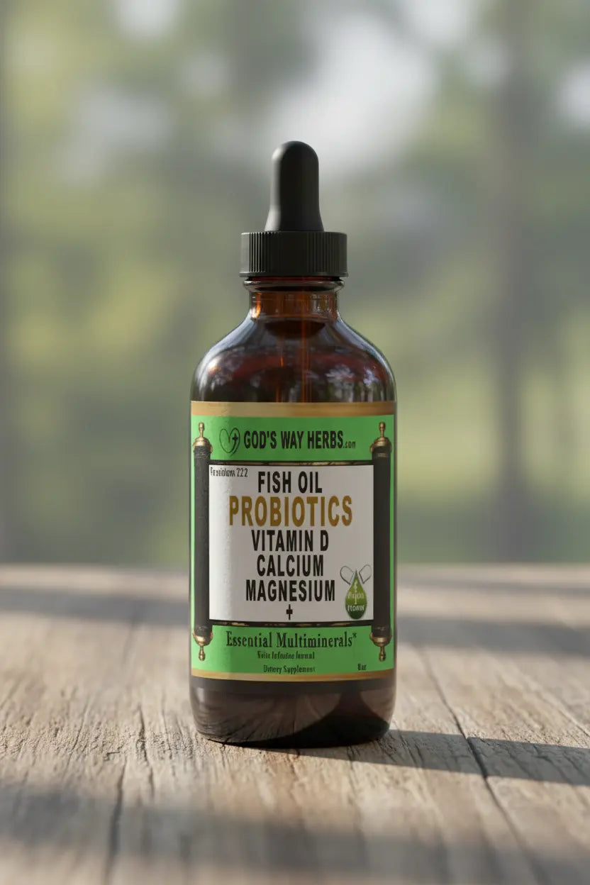 Natural Essential Multiminerals Herbal Tincture made with fish oil, omega 3, prebiotics, probiotics, calcium, magnesium, vitamin d, natural supplement, liquid ,tonic