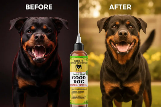 Good Dog Calming Pet Supplement before and after.