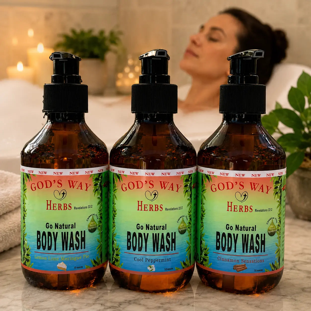 100% Natural Herbal Body Washes Bundle, 8oz each by God's Way Herbs 