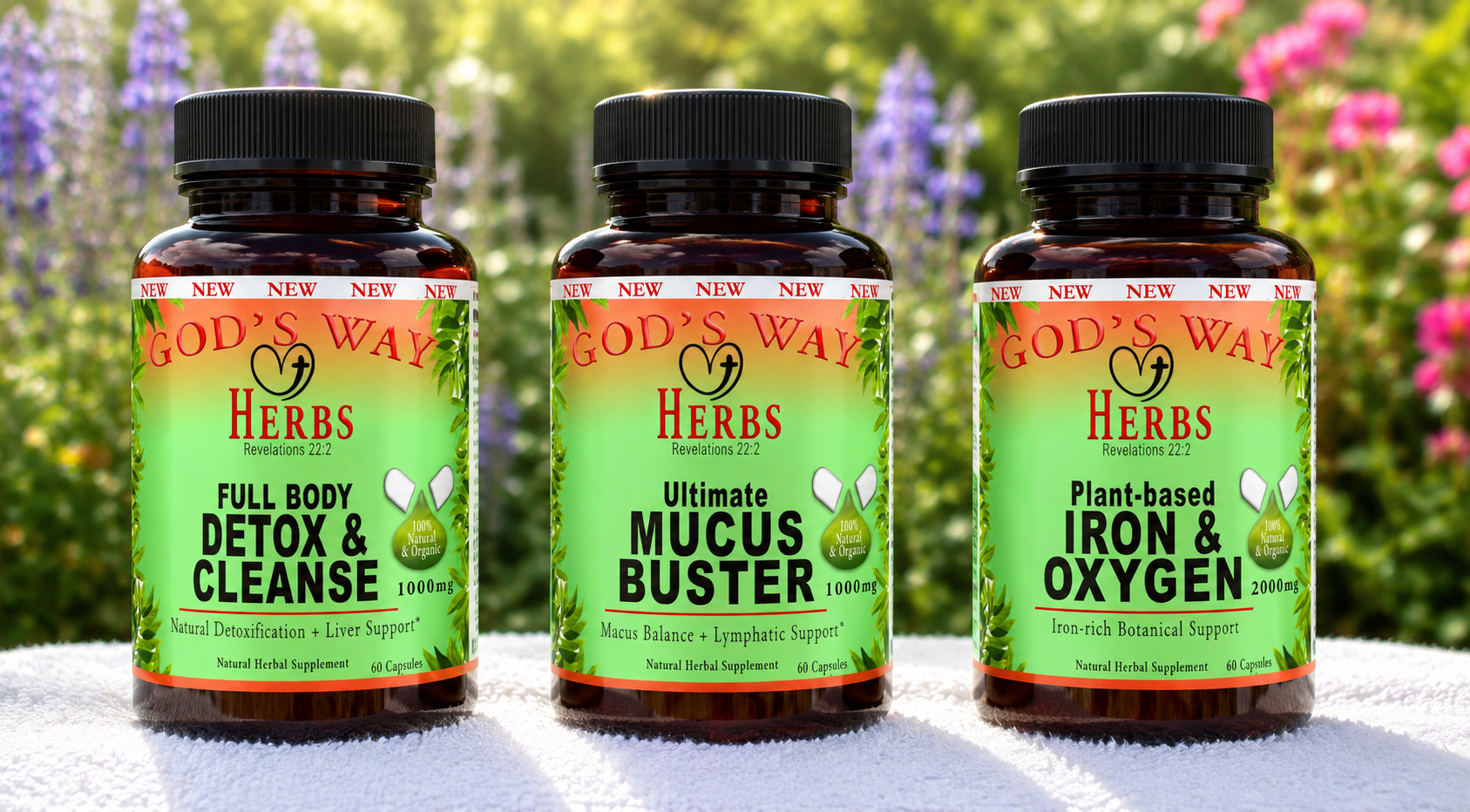 Herbal Detox Cleanse Supplement Support Package (Water fast Package) inspired by Dr. Sebi with Mucus Buster, Full Body Detox & Cleanse and Plant-based Iron & Oxygen, 60ct each.