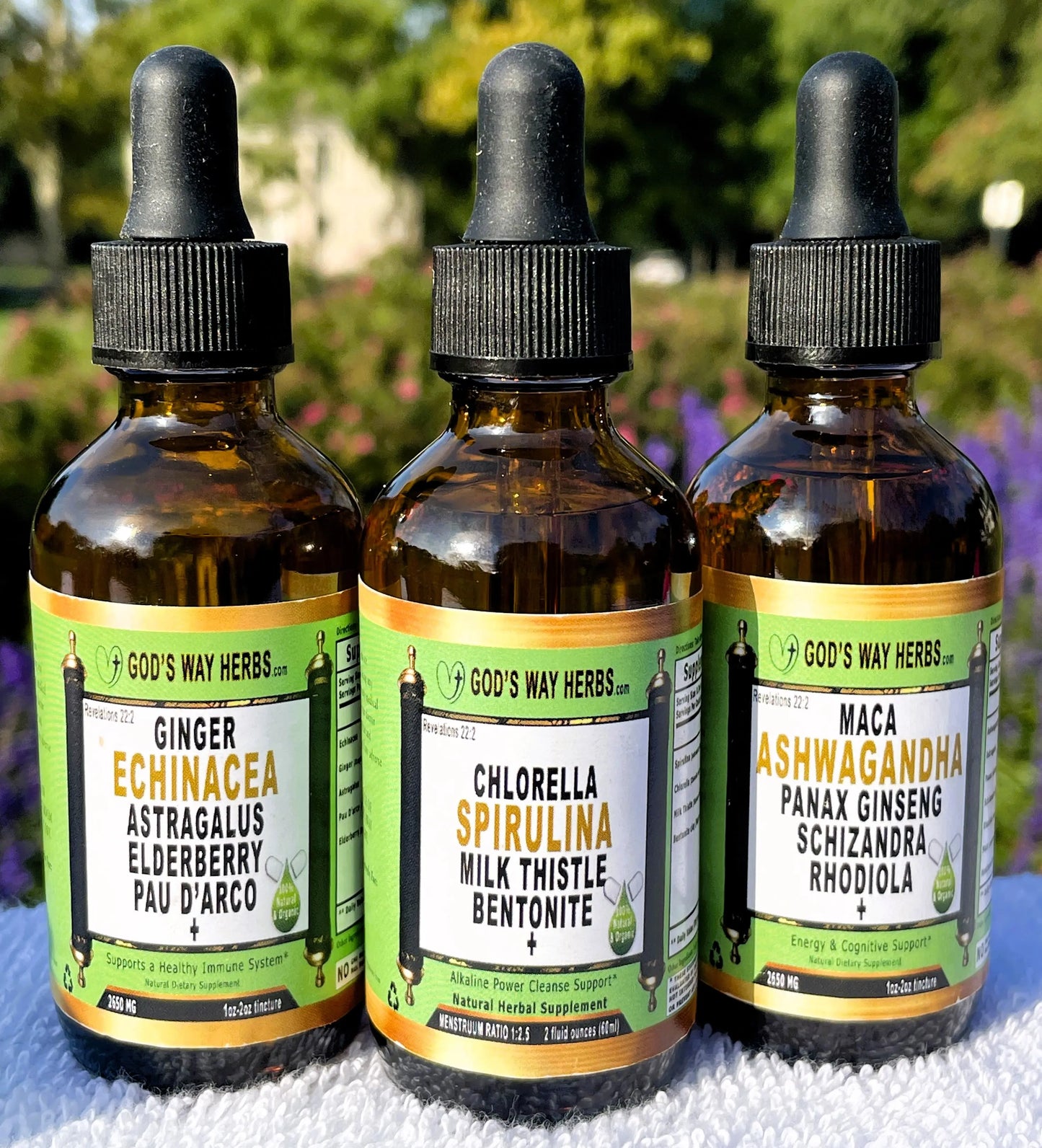 I Love Herbal Tinctures Herbal Tinctures Set of 3 with chlorella, spirulina, milk thistle, ginger, astragalus, elderberry, pau darco, maga, ginseng, schizandra berries, rhodiola and more.