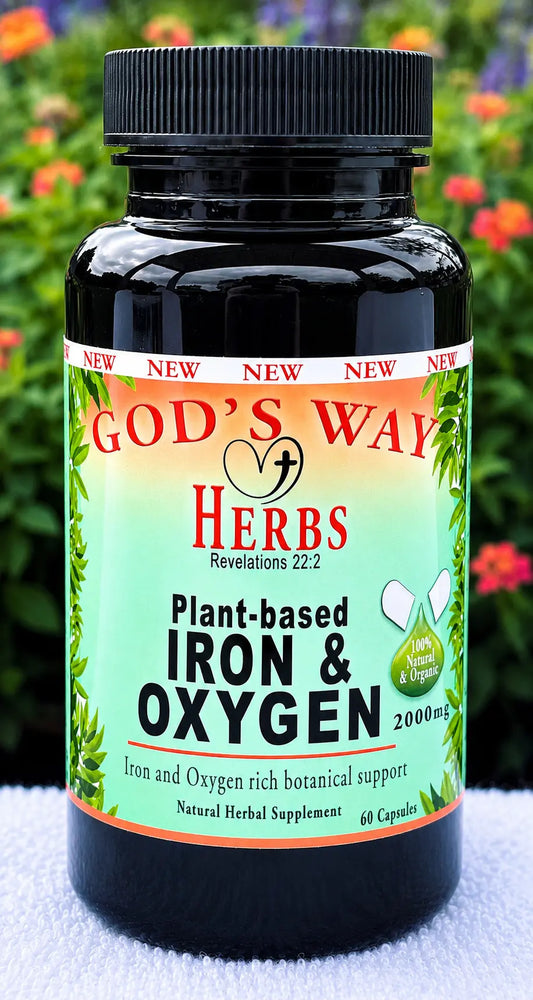 Plant-based Iron & Oxygen (60ct) Multi Vitamin Supplement by God's Way Herbs- Natural Herbal Supplements, moringa, stinging nettle, blessed thistle, quassia, bladderwack, chaparral and more!