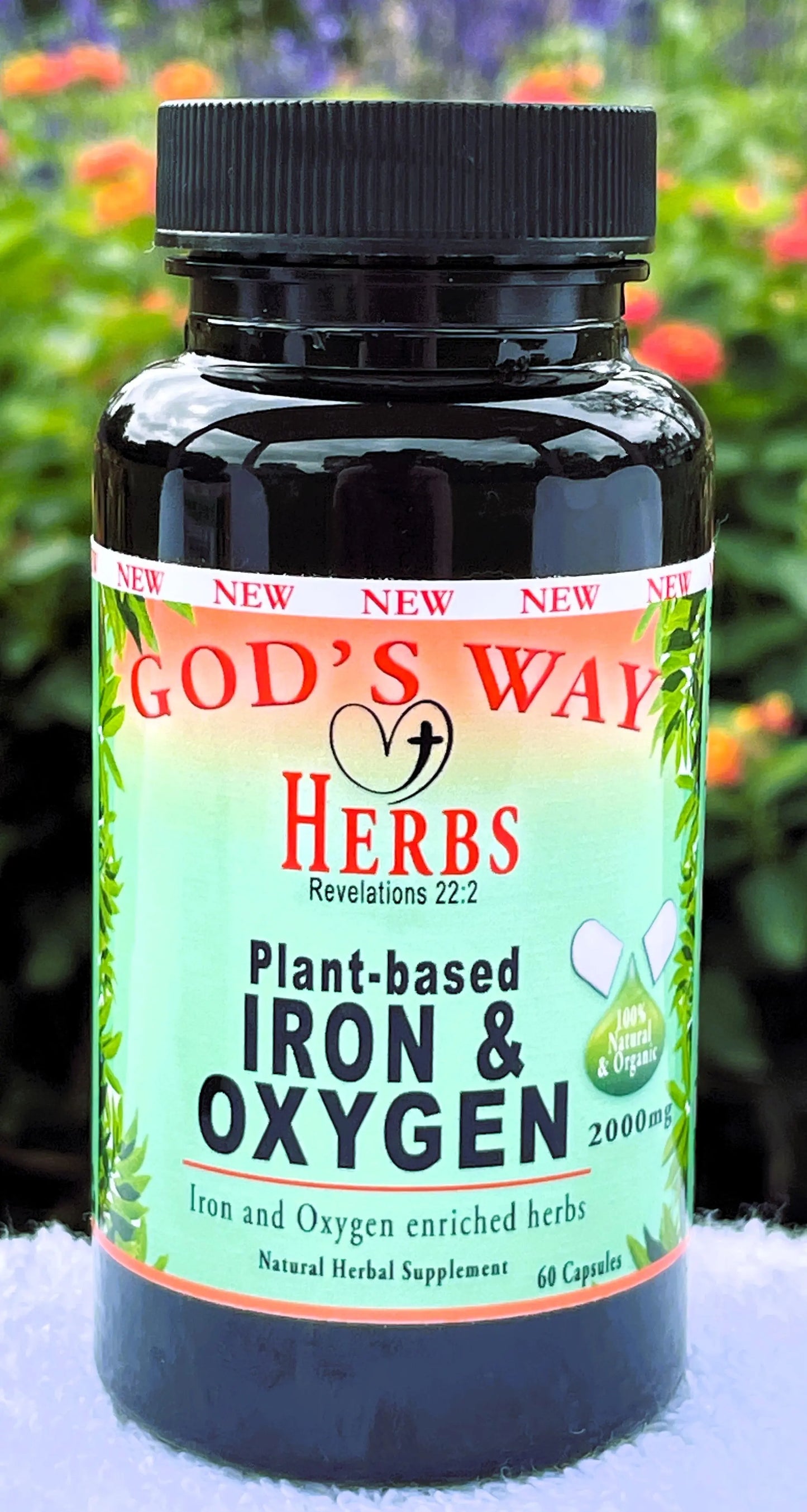 Plant-based Iron & Oxygen (60ct) Multi Vitamin by God's Way Herbs- Natural Herbal Supplements, moringa, stinging nettle, blessed thistle, quassia, bladderwack, chaparral and more!