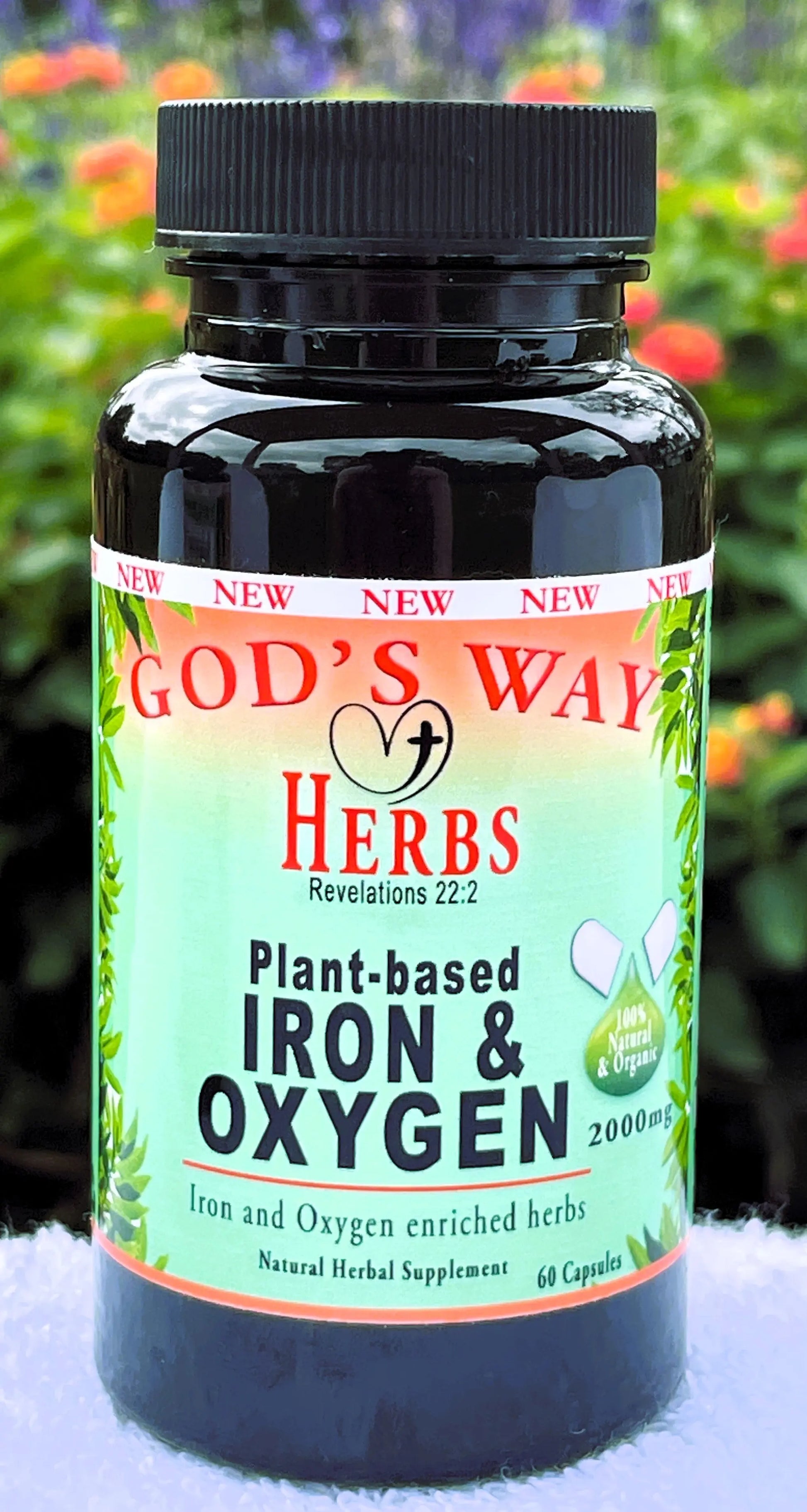 Plant-based Iron & Oxygen (60ct) Multi Vitamin by God's Way Herbs- Natural Herbal Supplements, moringa, stinging nettle, blessed thistle, quassia, bladderwack, chaparral and more!