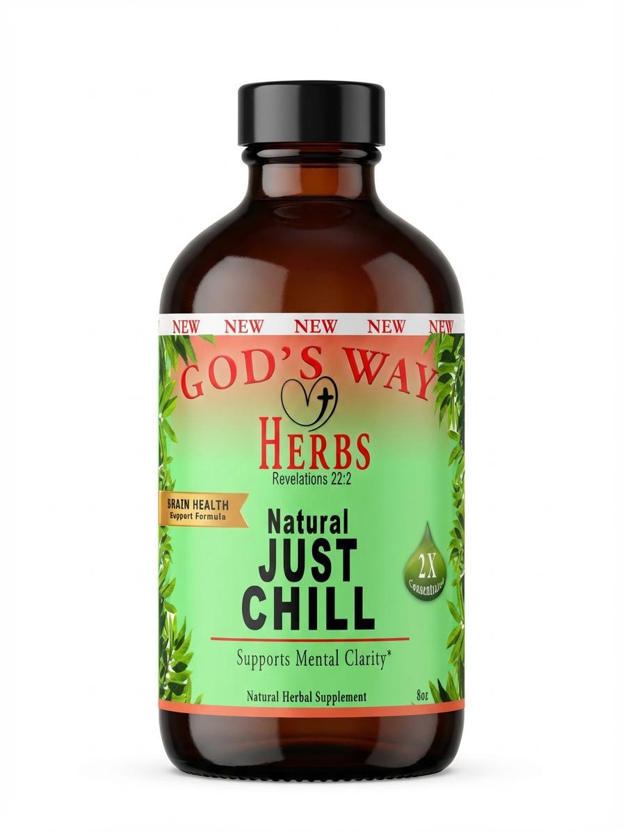 Just Chill Herbal 8oz Herbal tonic by God's Way Herbs supports calmness and mental clarity.