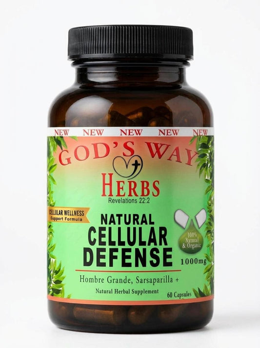 Cellular Defense 60ct natural herbal supplement formula, cells, cleanse, immune system support, muicle, sarsaparilla, hombre grande, quassia, yellowdock, burdock