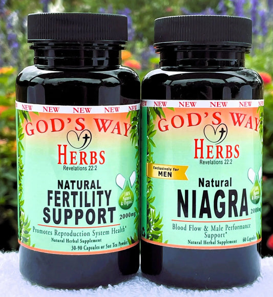 Fertility Support Herbal supplement Pack- Fertility Support and Niagra for men with damiana, red clover, raspberry leaf, Angelica root, dong quai and more by Gods Way Herbs 
