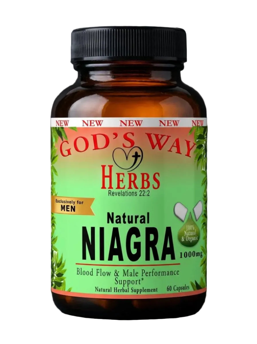 Natural Herbal Supplements for Men with Niagra 60ct by Gods Way Herbs, yohimbe, damiana, maca, horny goat, weed, saw palmetto, sarsaparilla and more!
