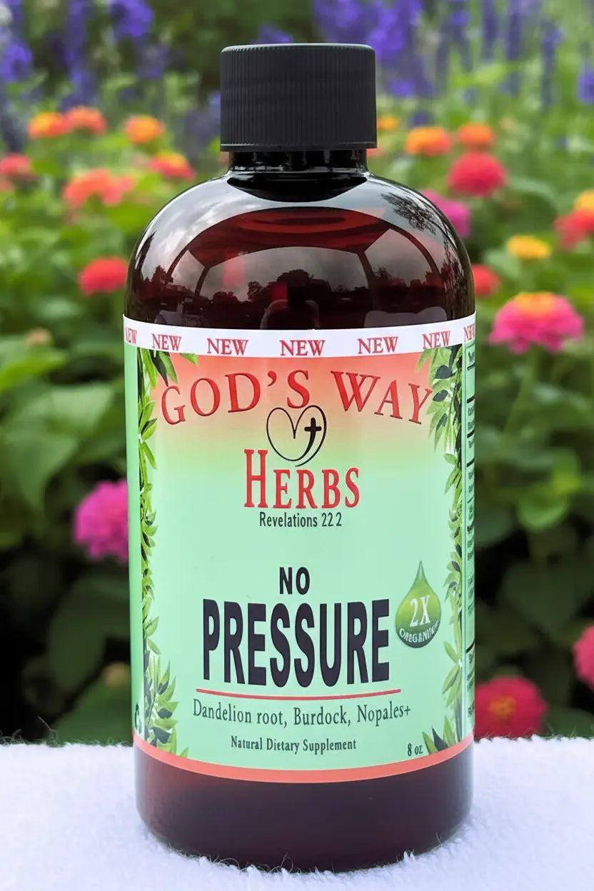 No Pressure Digestive and Heart Health Support  Supplement & Tonic 8oz. natural herbal supplements, digestion, heart health, pressure, immunity by god's way herbs, dandelion root, chaparral, nopal cactus, burdock root and moere!