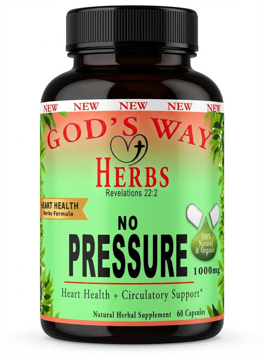 No Pressure (60ct) natural herbal supplements, digestion, heart health, pressure, immunity by god's way herbs, dandelion root, chaparral, nopal cactus, burdock root and moere!
