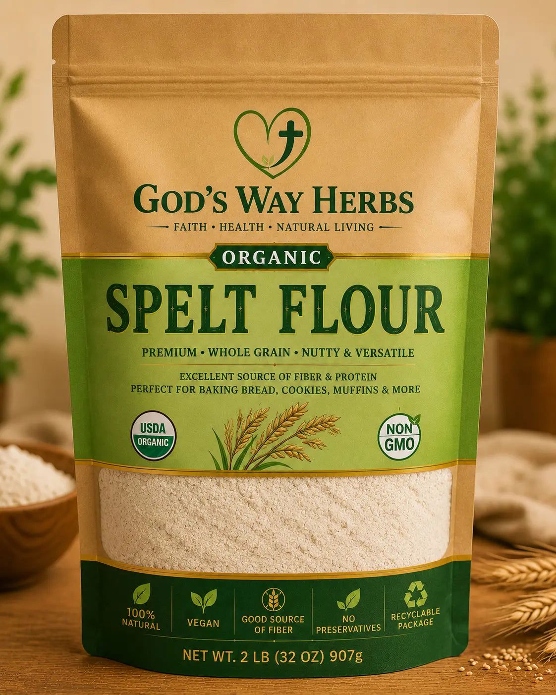 Organic Spelt Flour God's Way Herbs