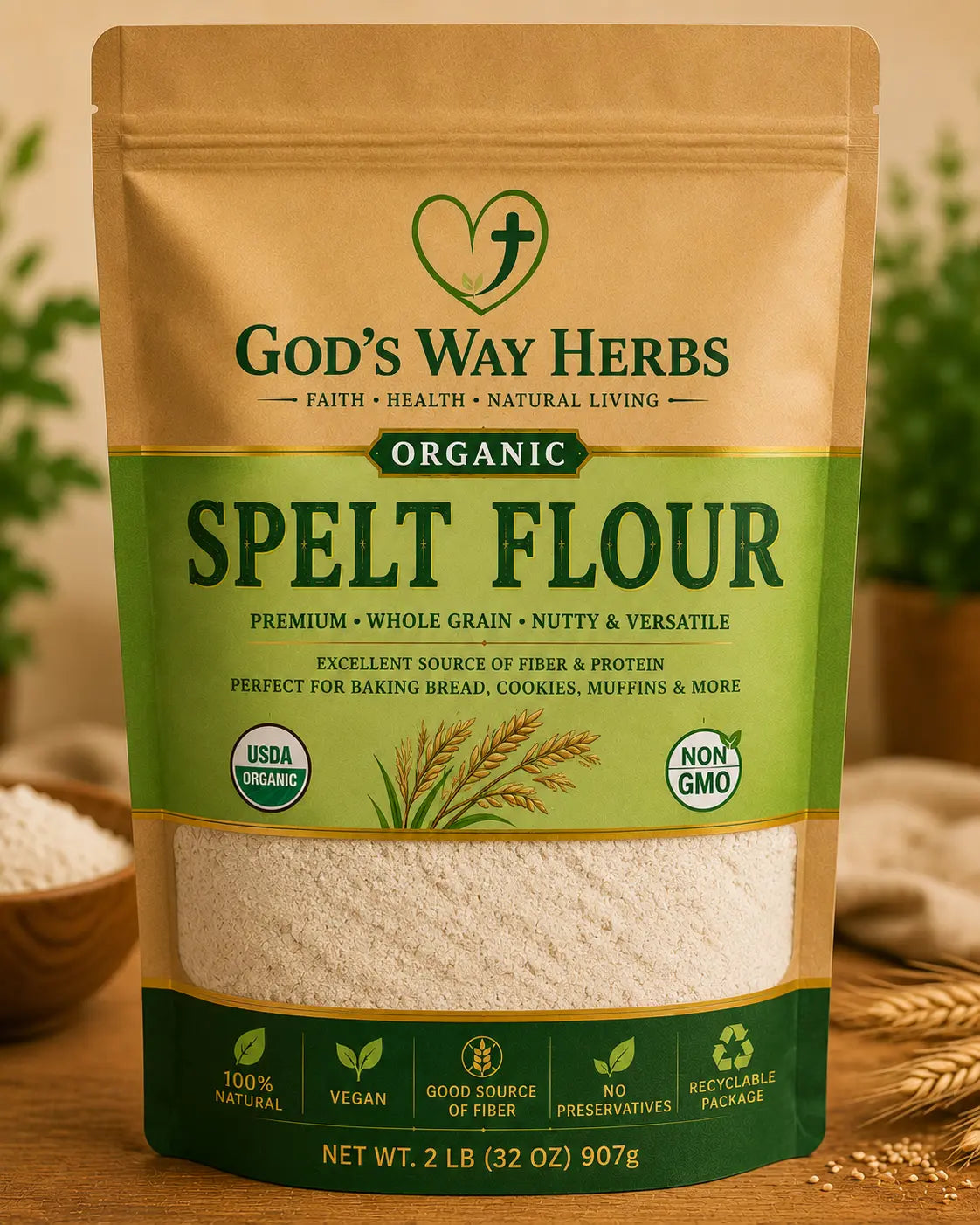Organic Spelt Flour God's Way Herbs