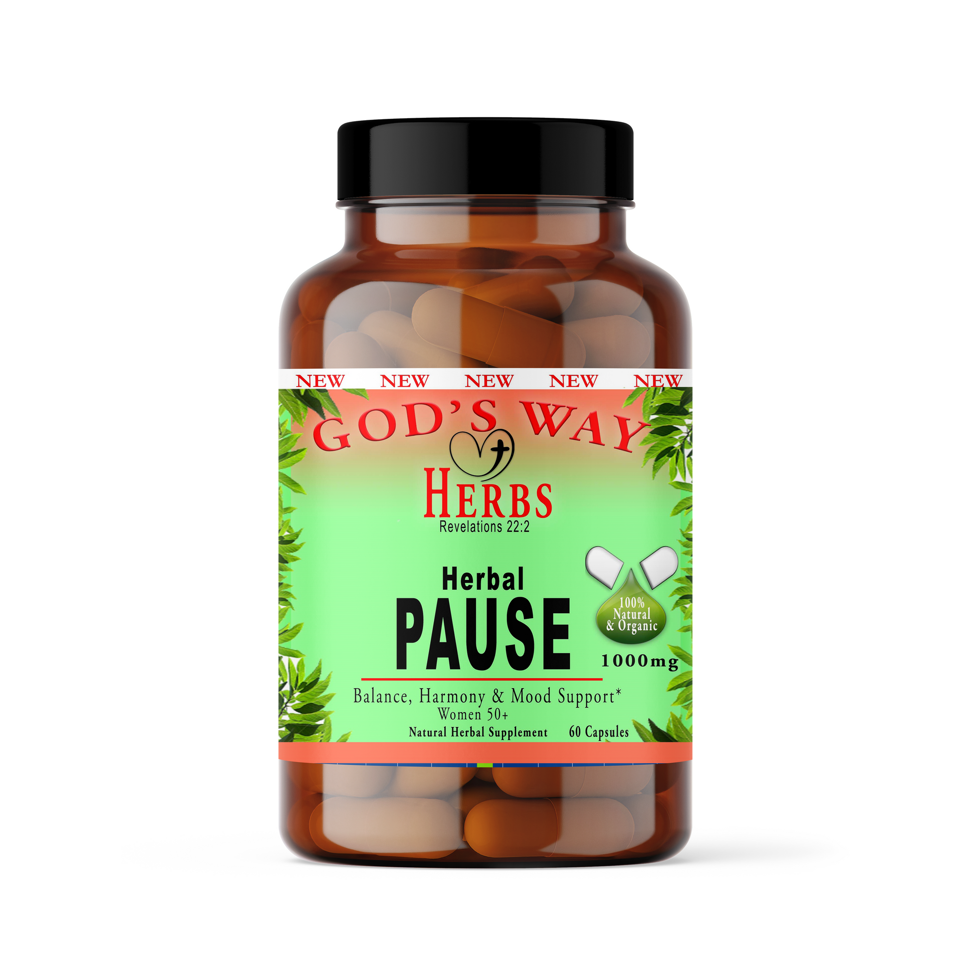 pause 60ct herbal supplement for mature women over 50 by Gods Way Herbs, natural herbs support immunity and balance. hot, sweats