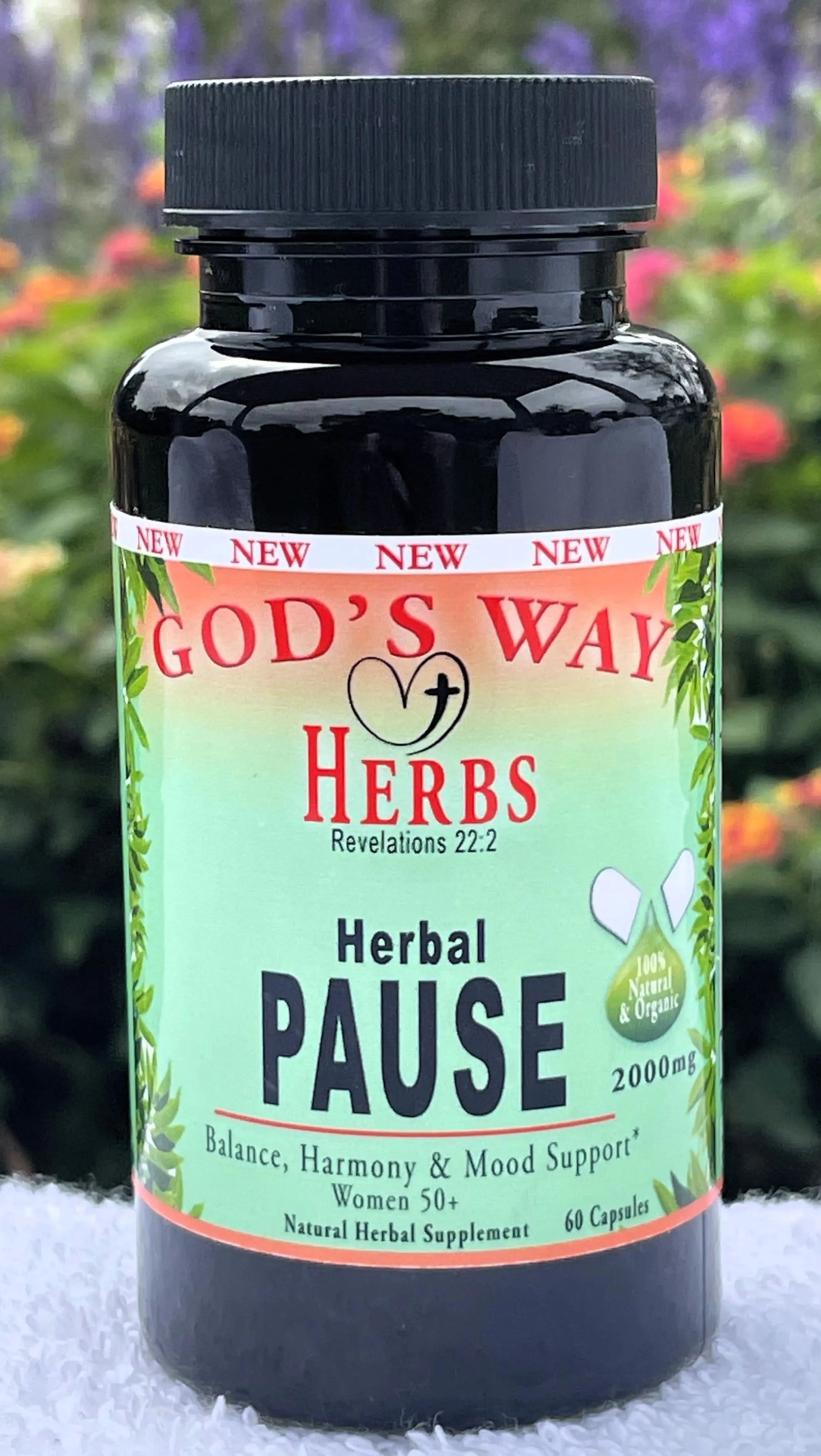 pause 60ct  balance and mood support herbal supplement for mature women over 50 by Gods Way Herbs, natural herbs support immunity and balance. hot, sweats