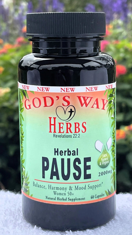 pause 60ct  balance and mood support herbal supplement for mature women over 50 by Gods Way Herbs, natural herbs support immunity and balance. hot, sweats