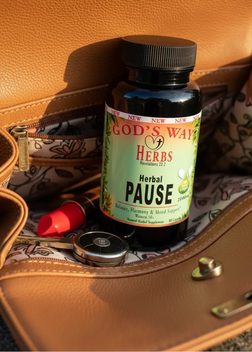 Menopause support supplement inside a woman's purse