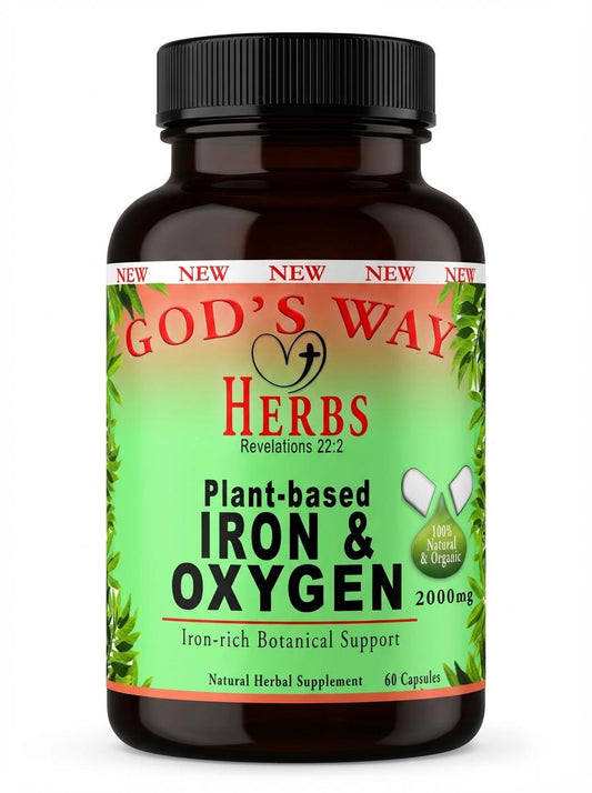 Plant-based Iron & Oxygen (60ct) Multi Vitamin by God's Way Herbs- Natural Herbal Supplements, moringa, stinging nettle, blessed thistle, quassia, bladderwack, chaparral and more!