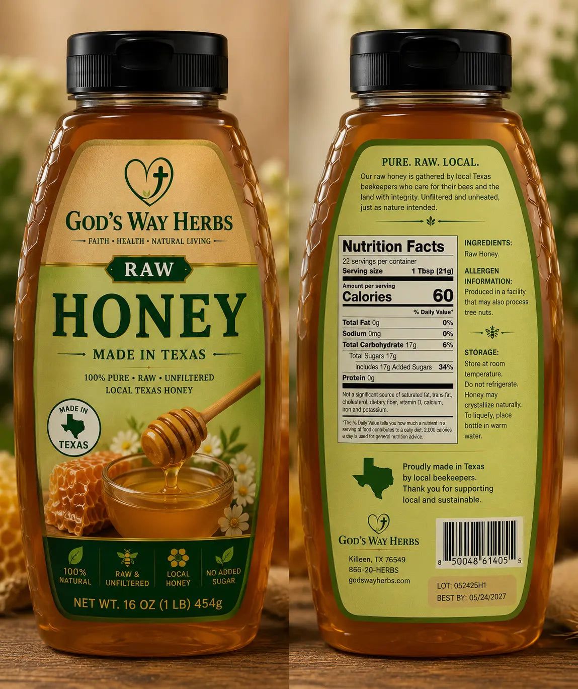 Pure Texas Raw Honey God's Way Herbs