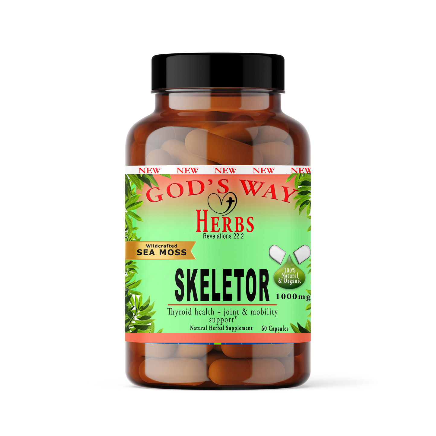 Skeletor (Joint Support)  60ct by God's Way Herbs , natural sea moss, bladderwrack, kelp, hyssop, joint, mobility, immunity, minerals