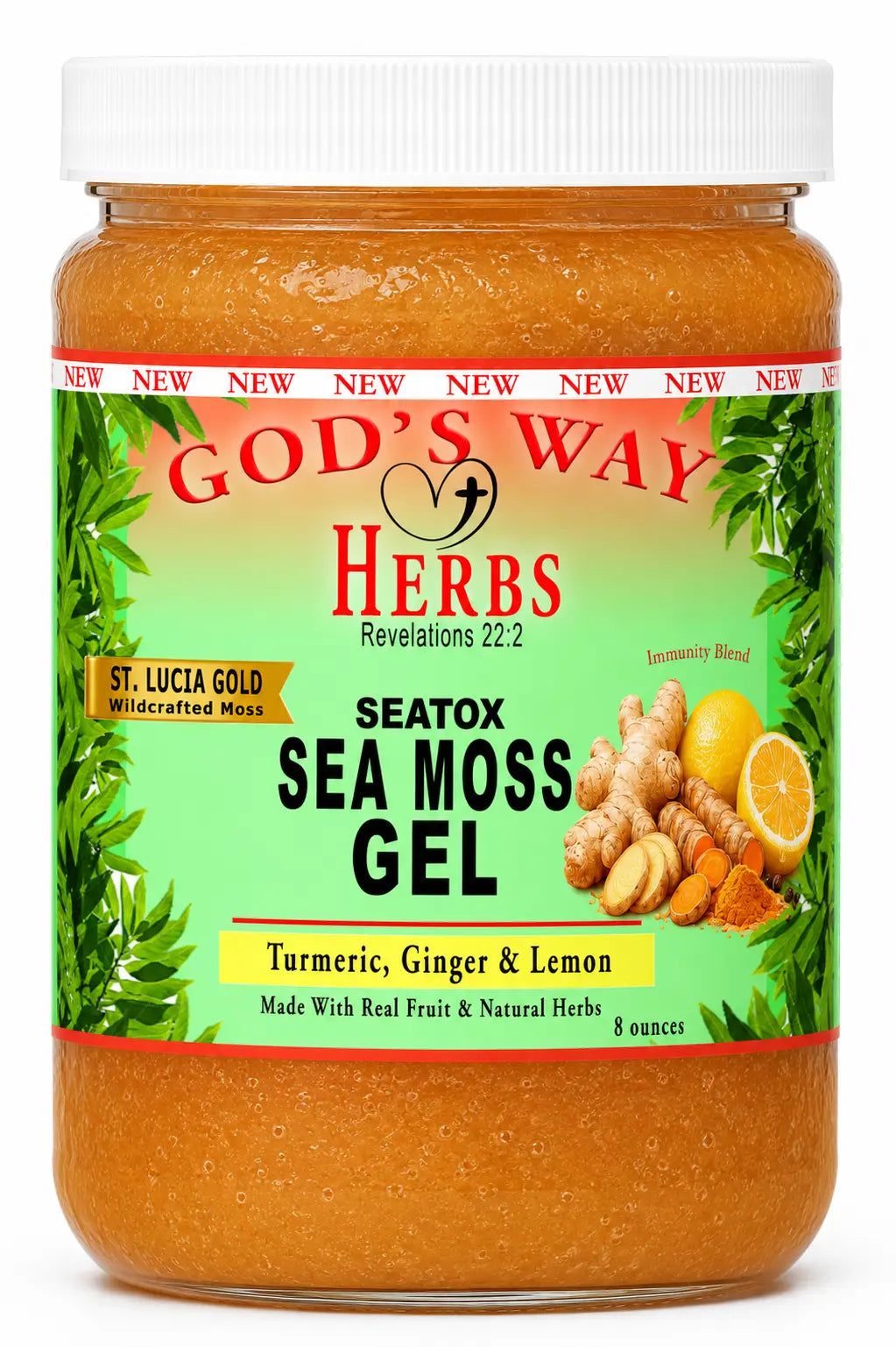 St. Lucia Gold Sea Moss Gel with Turmeric, ginger and lemon by God's Way Herbs