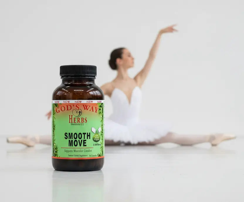 Smooth Move Muscle Relaxation Supplement with ballerina doing a split.