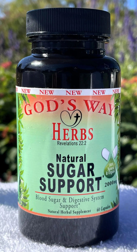 Sugar Support by Gods Way Herbs, natural supplements, heart health, sugar levels support, huereque, prodijiosa, dandelion root, nopal cactus
