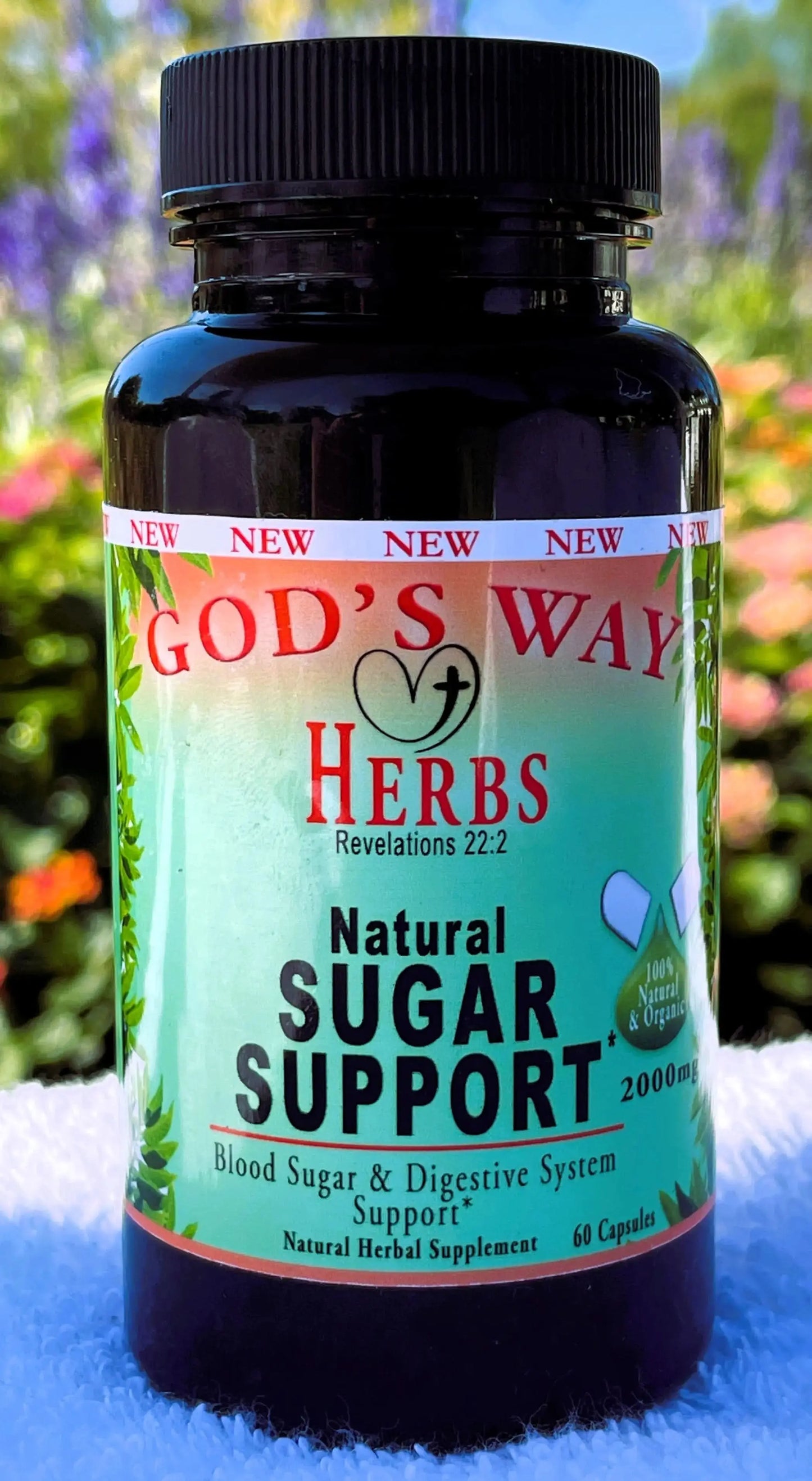 Sugar Support by Gods Way Herbs, natural supplements, heart health, sugar levels support, huereque, prodijiosa, dandelion root, nopal cactus