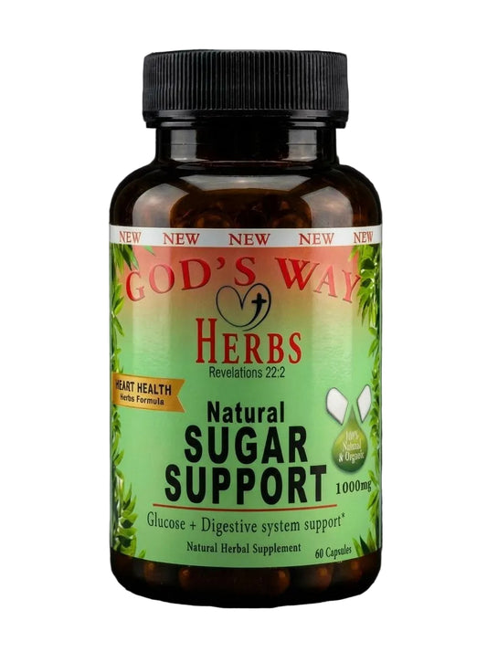 Sugar Support by Gods Way Herbs, natural supplements, heart health, sugar levels support, huereque, prodijiosa, dandelion root, nopal cactus
