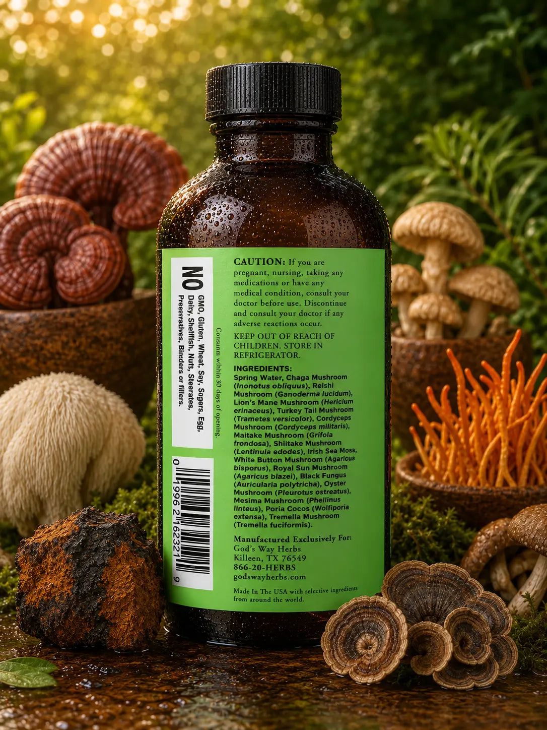 Super Shrooms Mushroom Tonic (14-in-1 Mushroom Complex) God's Way Herbs