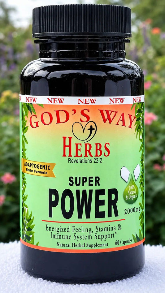Superpower adaptogenic herbal supplement formula for energy, vitality and immune support.