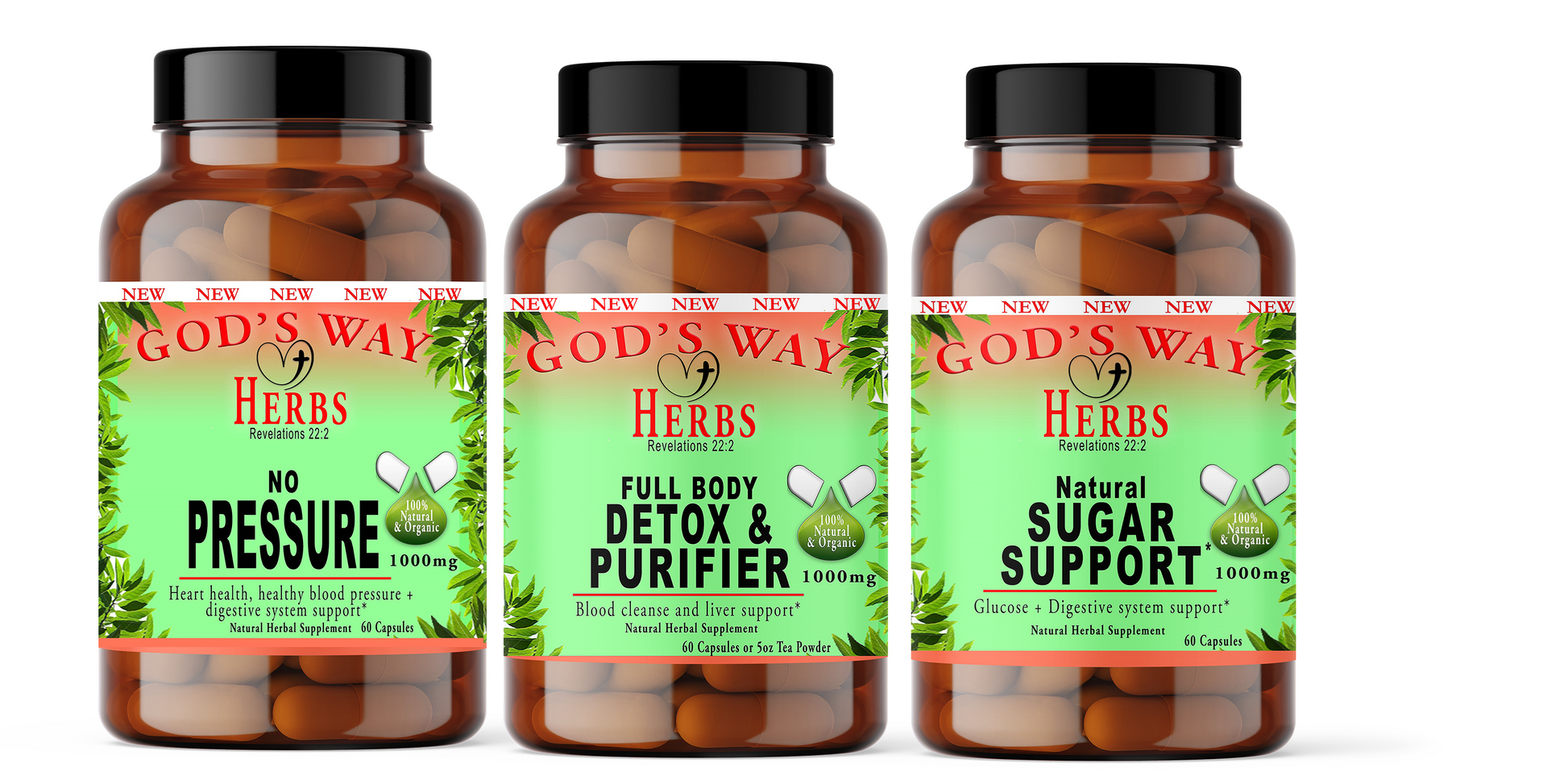 Sugar and Heart health wellness package #5 by Gods Way Herbs, natural supplements, detox, heart, sugar levels support, cleanse, elderberry, nopal cactus, burdock root, yellowdock, chaparral, huereque, prodijiosa and more!