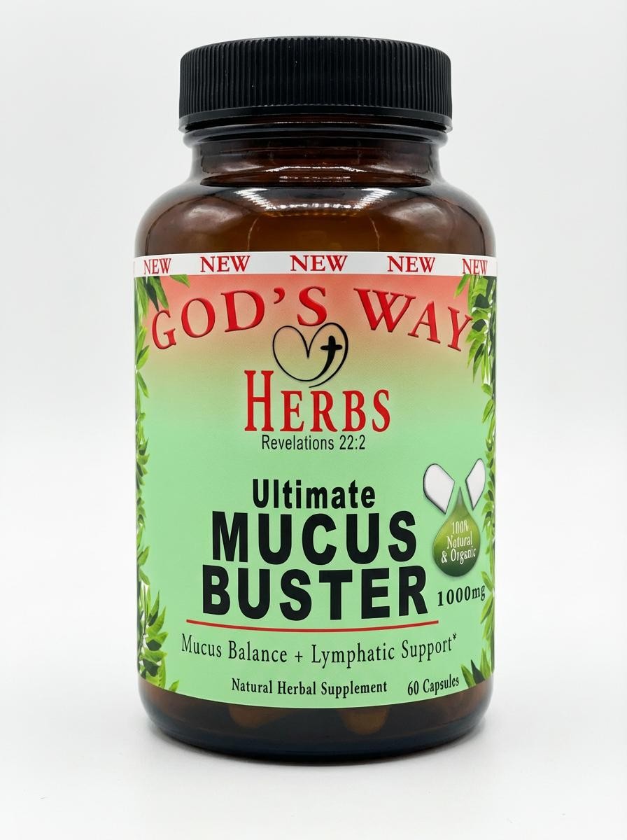 Ultimate Mucus Buster, Supports digestion and the body's natural detoxification process by God's Way Herbs- Dr. Sebi inspired Natural Herbal Supplements cleanse, cascara segrada, rhubarb, hydrangea, linden, blessed thistle