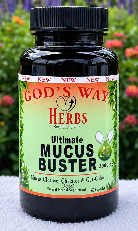 Mucus Cleanse Supplement for Gut, Digestion &amp; Lymphatic Support, Ultimate Mucus Buster, Supports digestion and the body's natural detoxification process by God's Way Herbs- Dr. Sebi inspired Natural Herbal Supplements cleanse, cascara segrada, rhubarb, hydrangea, linden, blessed thistle