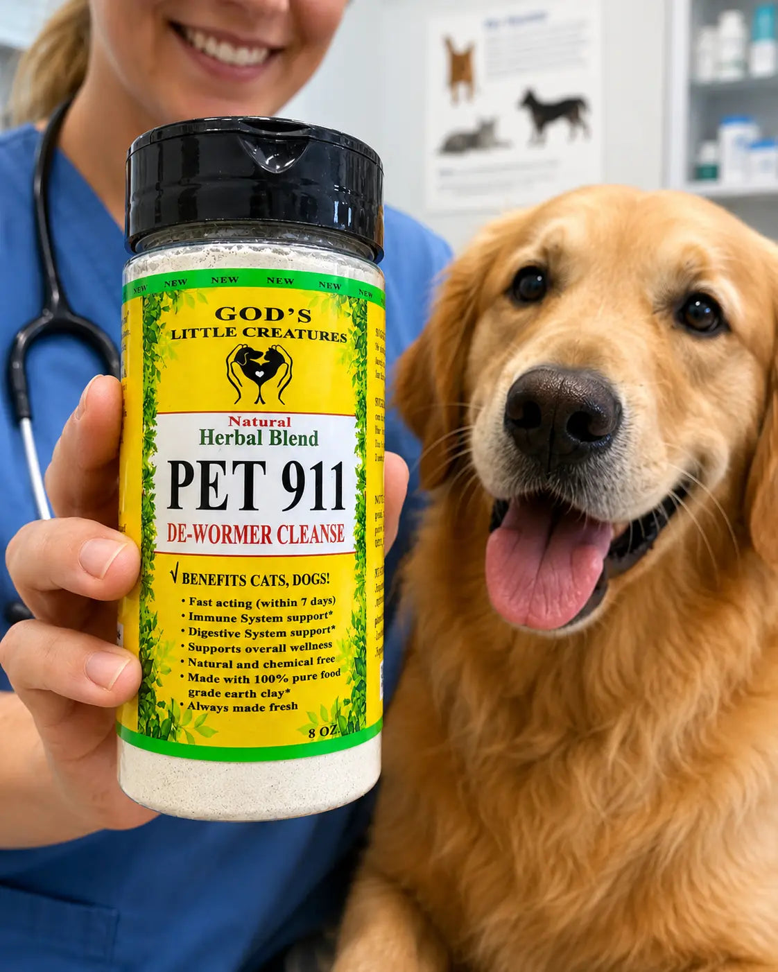 Vet holding Pet 911 Intestinal Cease Support